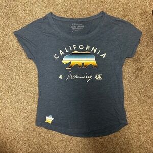 California Dreaming Bear Embroidered Patch Tee Heather Blue Small Boho Summer